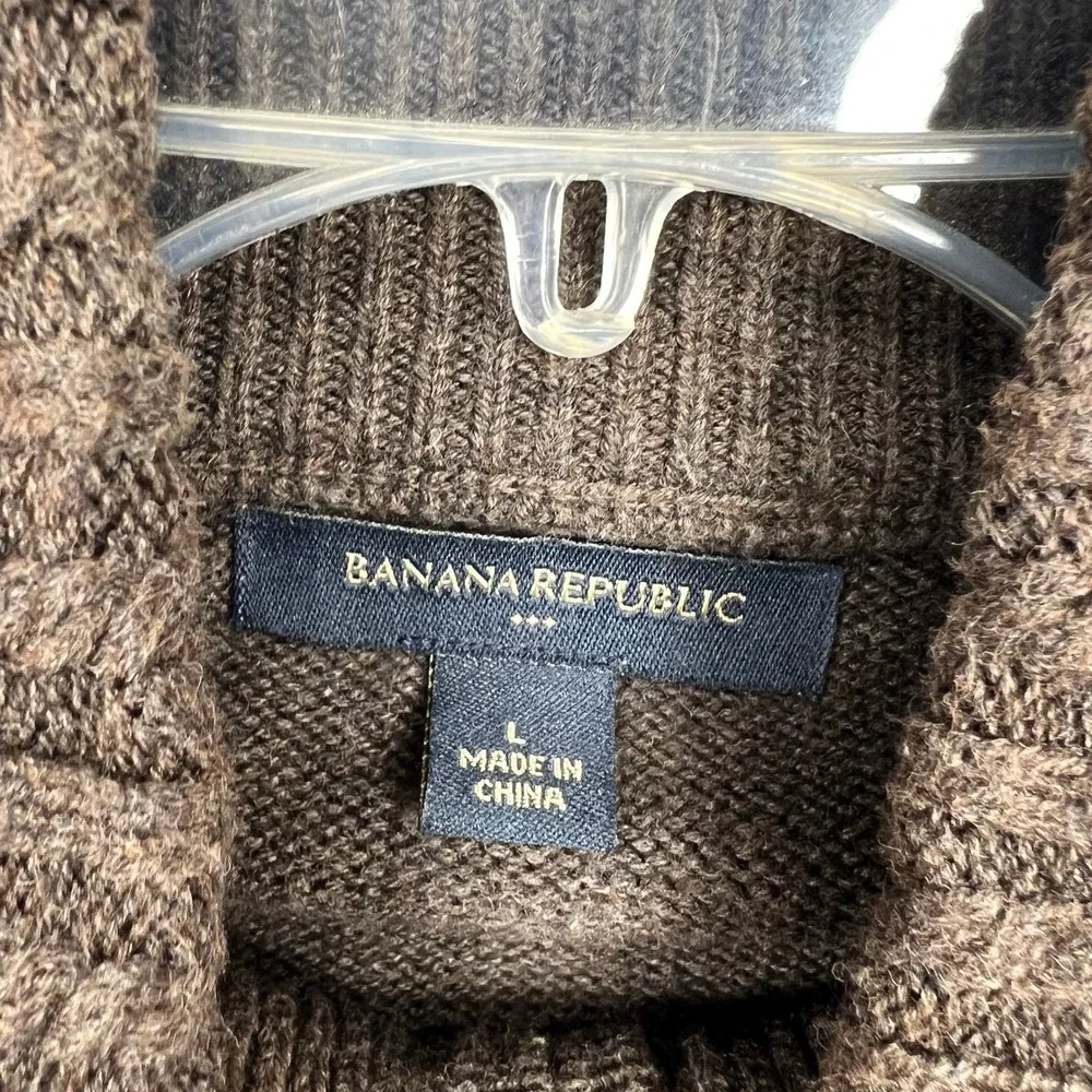 Banana Republic Full Zip Cardigan Womens Large Brown Cable Knit Neck Sweater